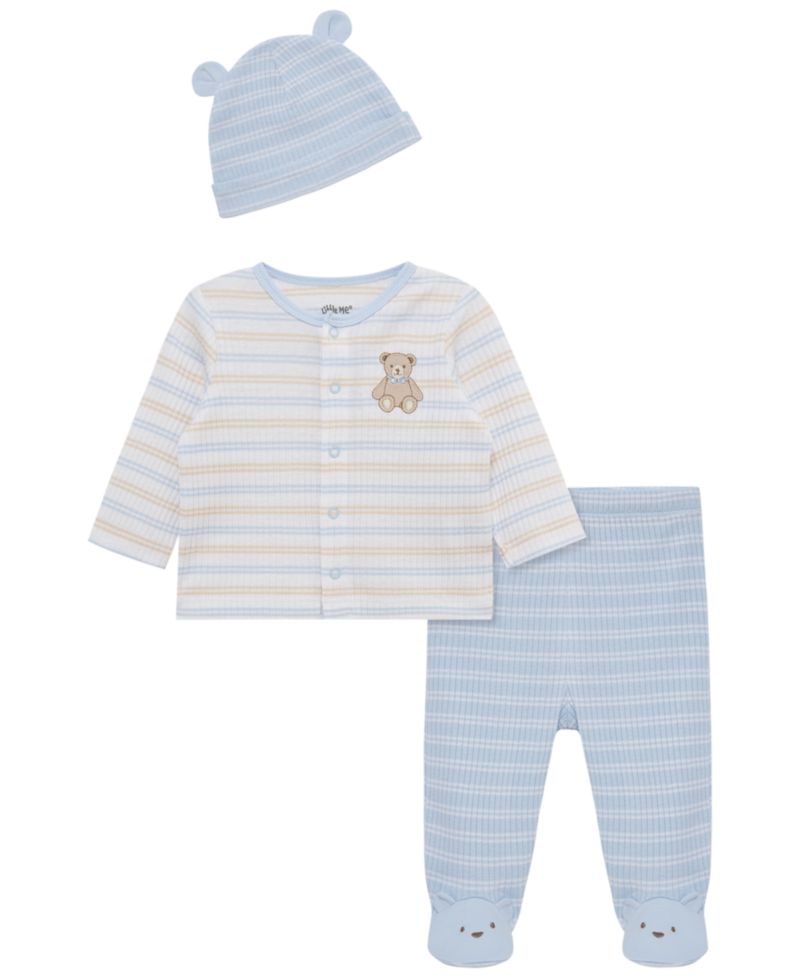 Baby Boys' Cotton Long-Sleeve Cardigan, Pants and Hat, 3-Piece Set