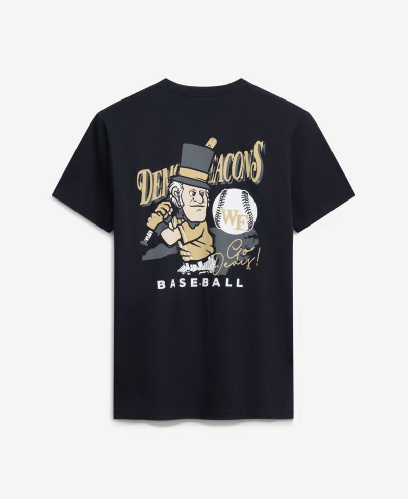 Men's Black Wake Forest Demon Deacons Drawn Mascot Baseball T-Shirt