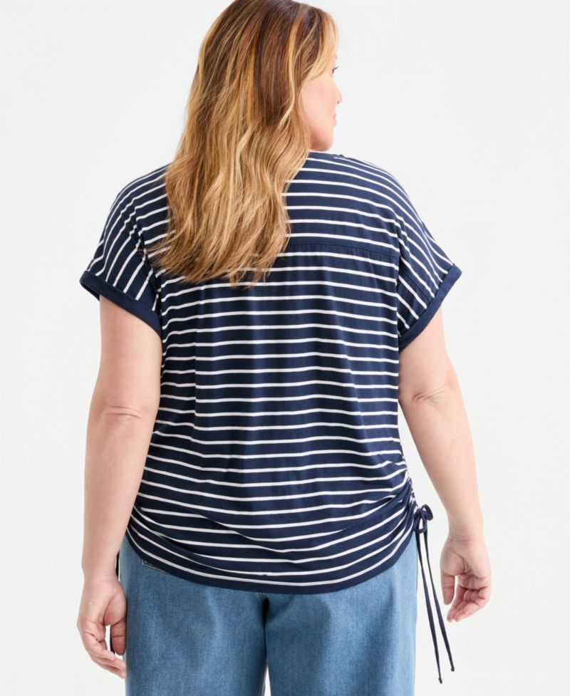 Plus Size Printed Ruched Tie-Hem V-Neck Top