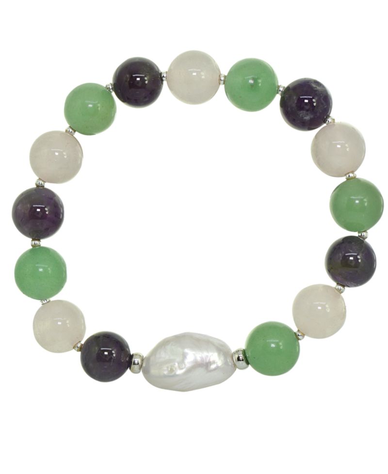 Genuine Stone Bead Biwa Pearl Stretch Bracelet