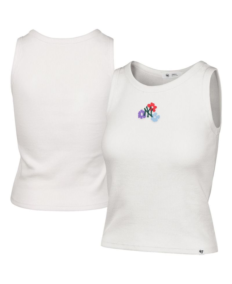 Women's Cream New York Yankees Floral Logo Ribbed Baby Tank Top