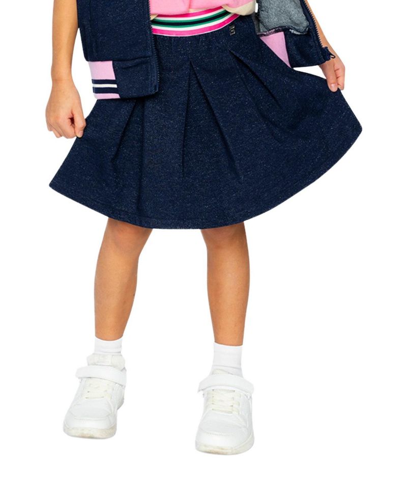 Little and Big Girl ( size 6 to 14 ) Pleated French Terry Skirt Denim