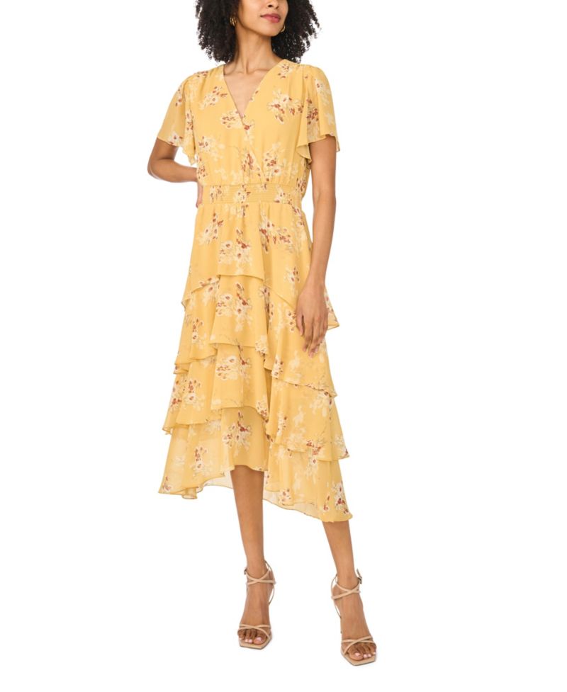 Women's Four-Tier Layered Floral V-Neck Dress