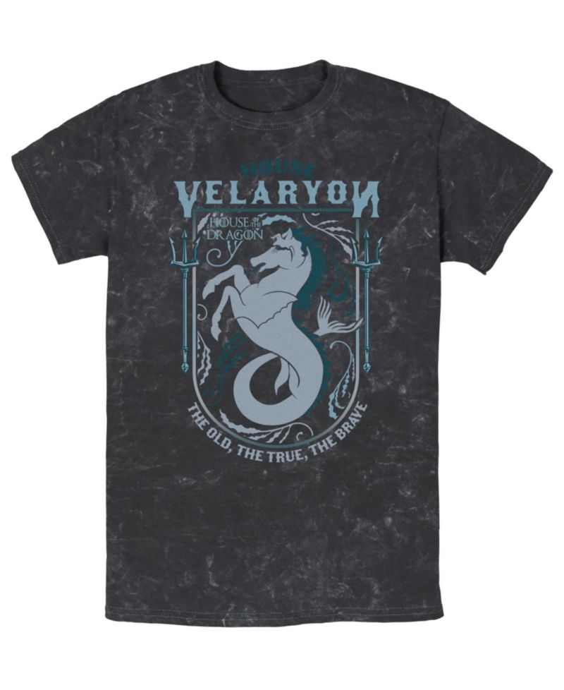 Men's House of the Dragon Velaryon Mineral-Wash Graphic Crewneck Cotton T-Shirt