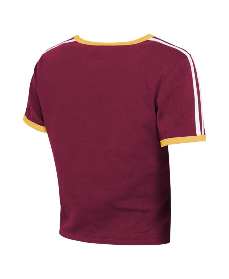 Women's Burgundy Washington Commanders Cropped Throwback Ringer Baby T-Shirt