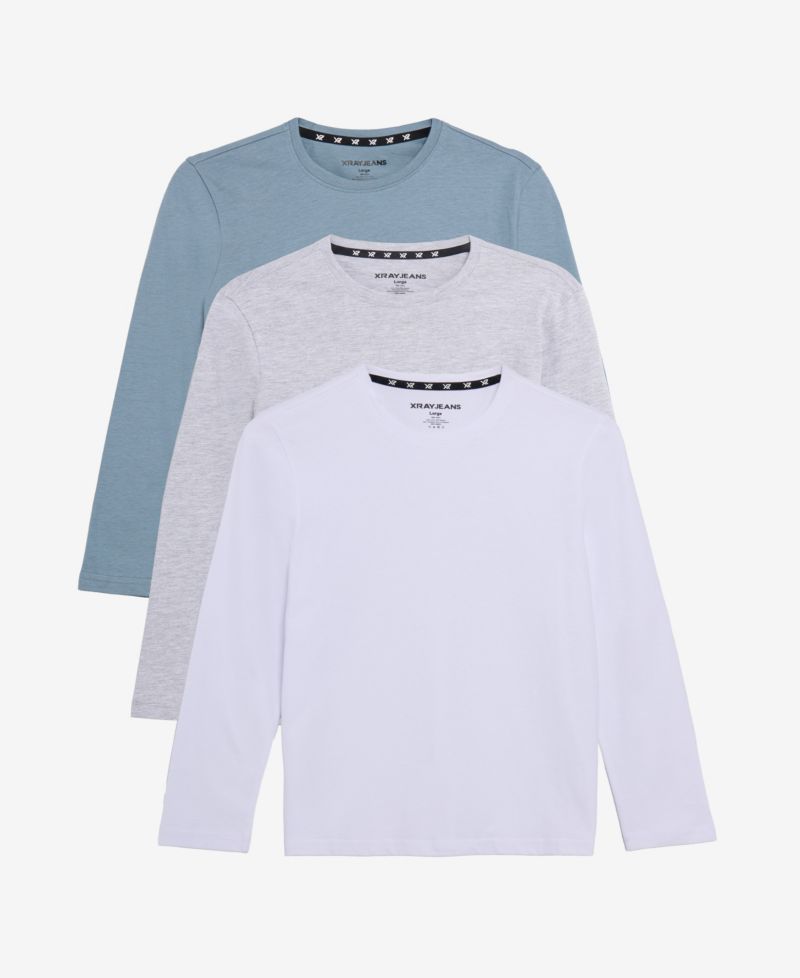 3 Pack Kids And Boys Basic Long Sleeve Crewneck T-Shirts