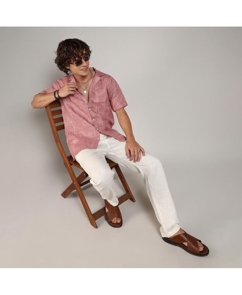 Men's Rouge Pink Embroidered Lined Shirt