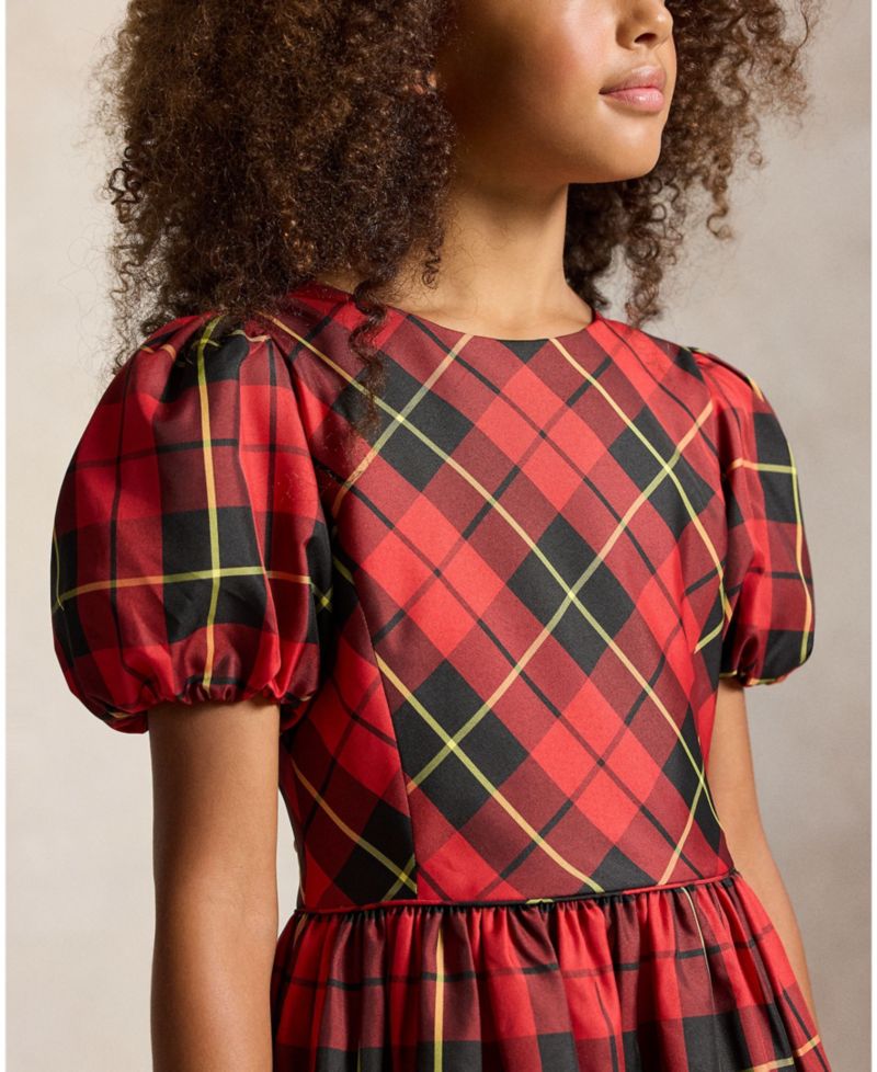 Girls' 7-16 Plaid Short-Sleeve Taffeta Dress