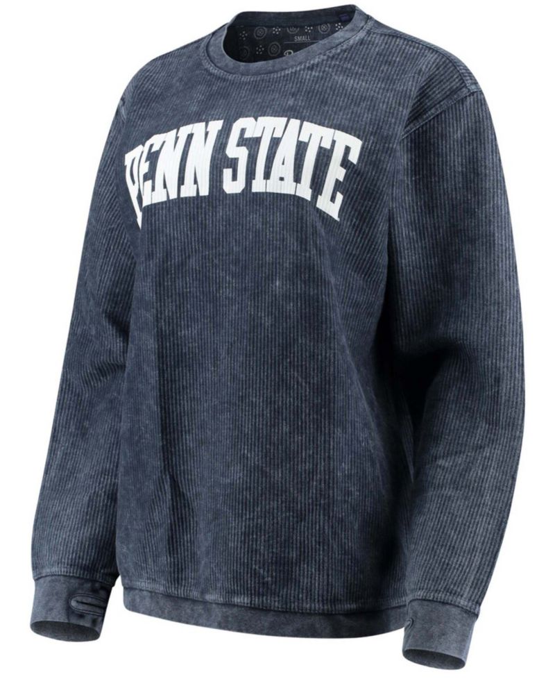 Women's Navy Penn State Nittany Lions Comfy Cord Vintage-Like Wash Basic Arch Pullover Sweatshirt