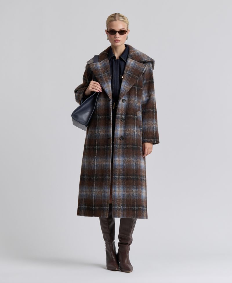 Women's Plaid Notch-Collar Maxi Coat