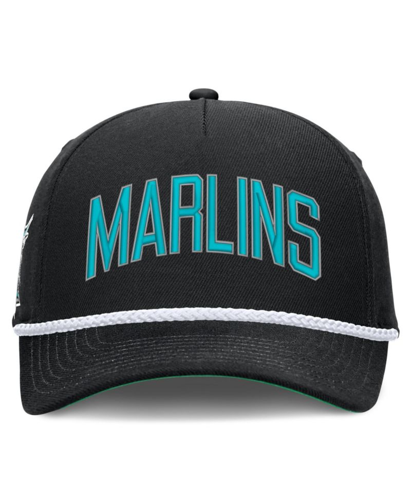 Men's Black Florida Marlins Cooperstown Collection Rise Adjustable Hat