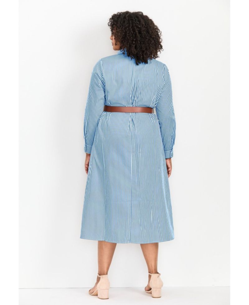 Women's Plus Size Leona Stripe Shirtdress With Belt