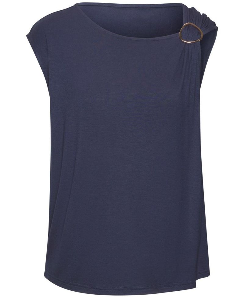 Women's Viscose Asymmetrical Ring Detail Short-Sleeve Top