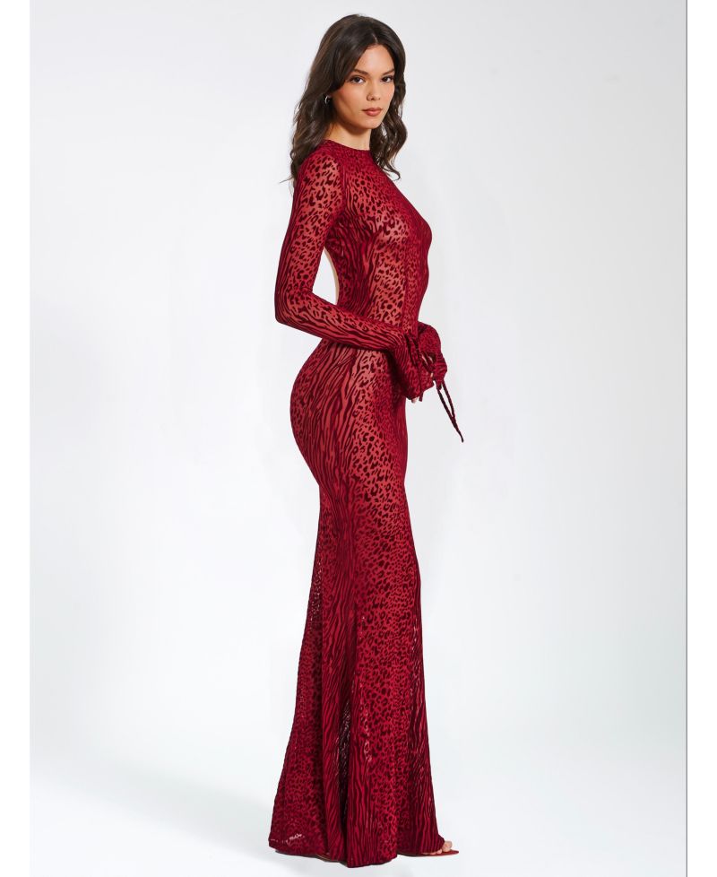 Women Waylynn Burnout Velvet Detail Mesh Backless Maxi Dress