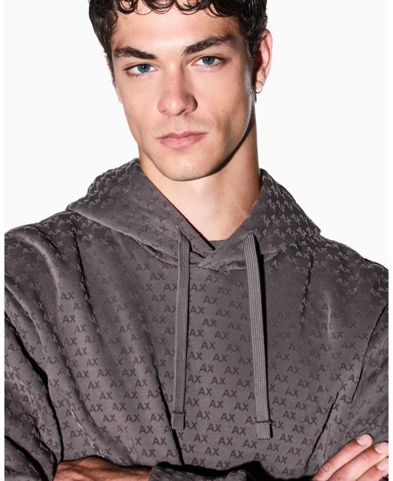 Men's Bonded Cotton Flocked All Over Logo Hoodie Sweatshirt