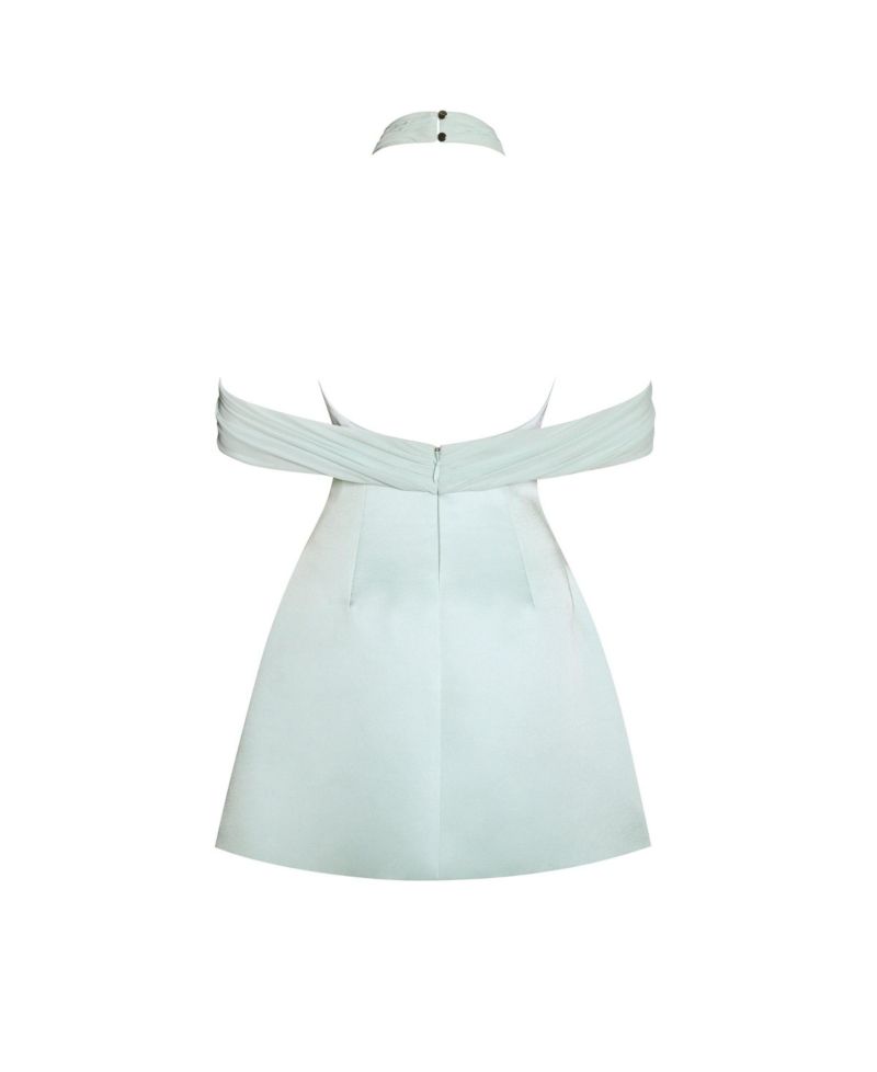 Women's Zafrina Light Cyan Halter Off-shoulder Backless Mini Dress