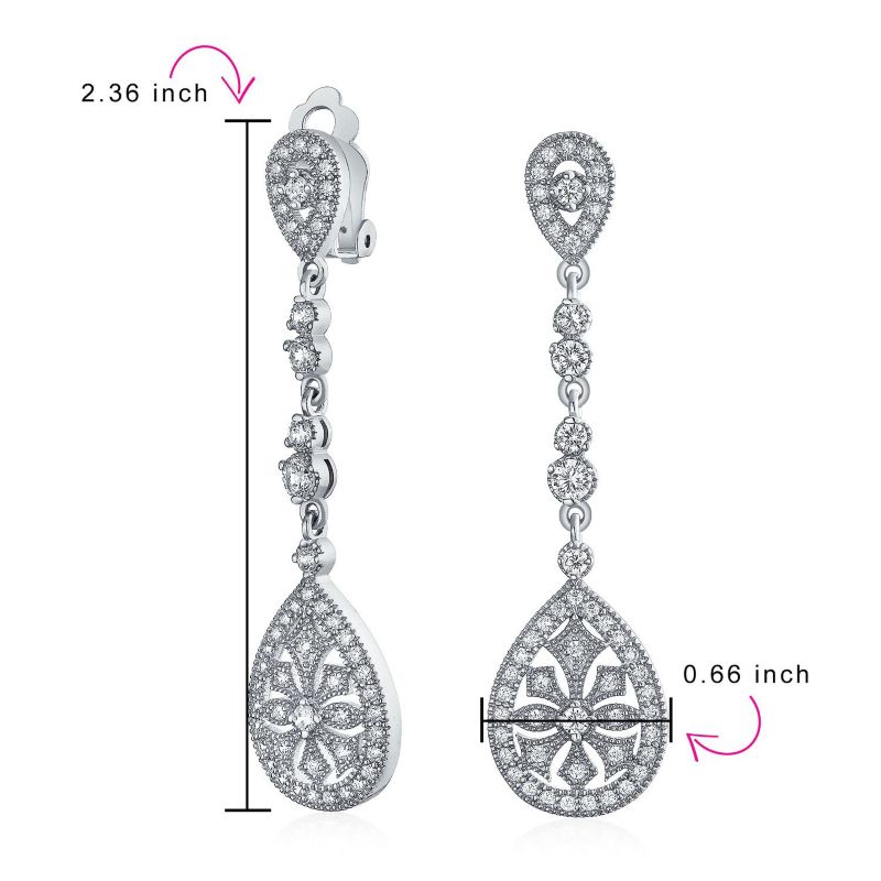 Art Deco Teardrop Rose Gold CZ Chandelier Clip On Earrings Gold Plated