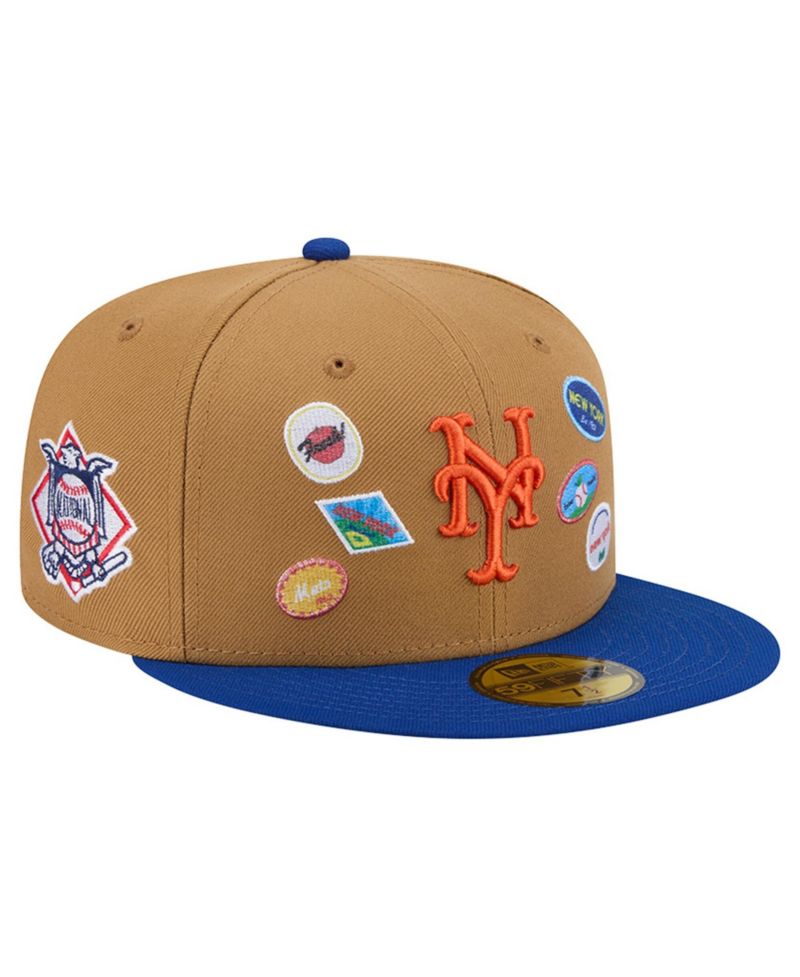 Men's Tan New York Mets Fruit Sticker 59FIFTY Fitted Hat