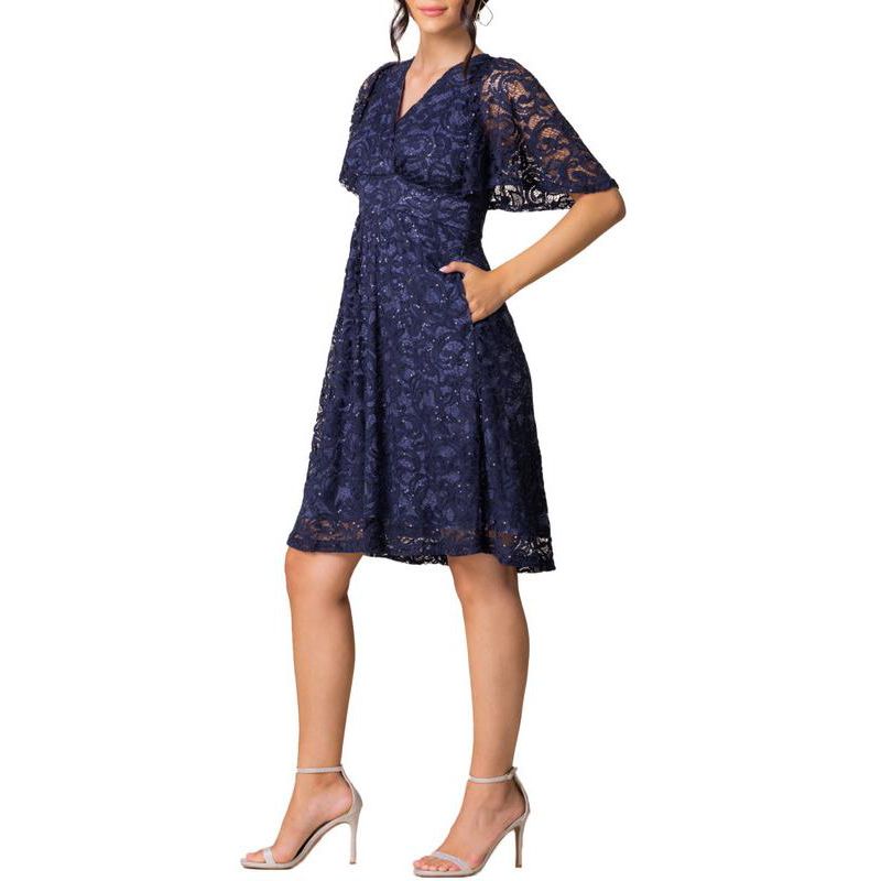 Women's Starry Sequin Lace V-Neck Cocktail Dress with Pockets