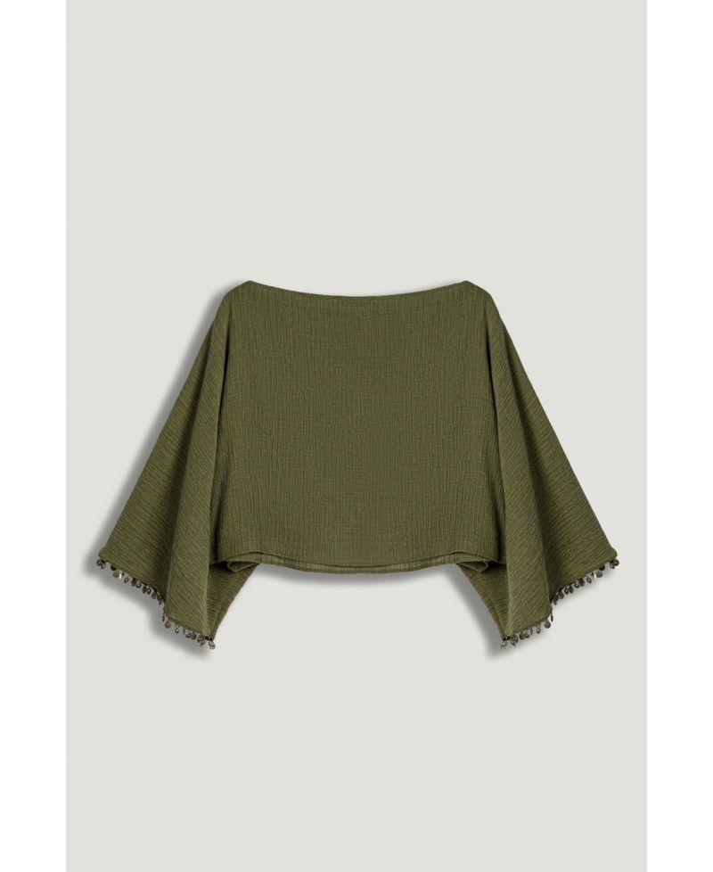 Women's Cropped Boat-Neck Blouse