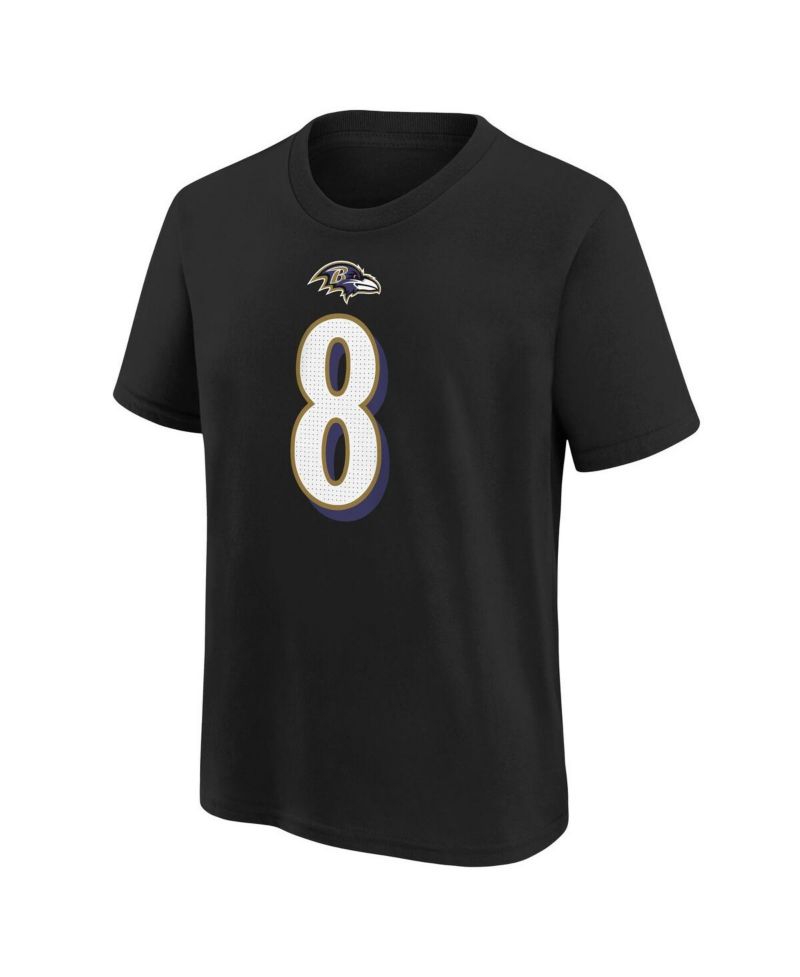 Big Boys and Girls Lamar Jackson Black Baltimore Ravens Player Name & Number T-Shirt