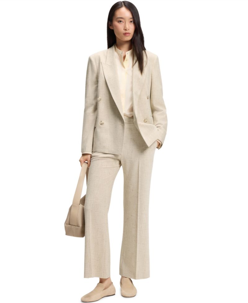 BOSS by Women's Talia-Crop Slub-Weave Cropped Flared-Fit Pants