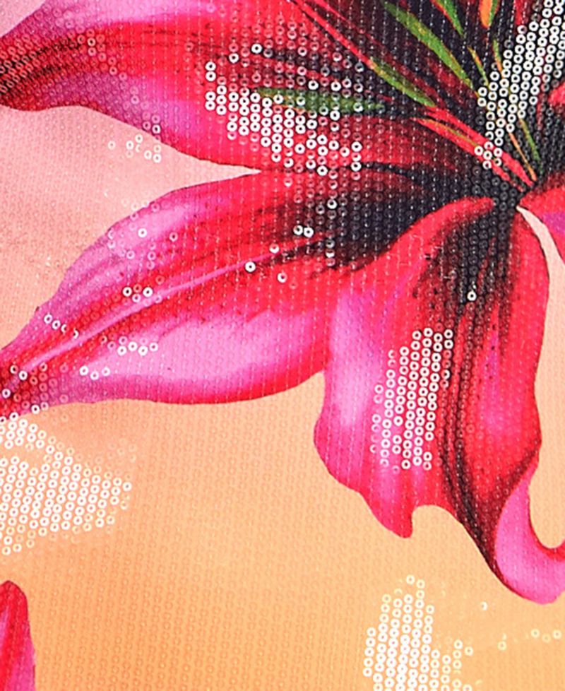 Women's Tropical Floral Sequin Strapless Mini Dress