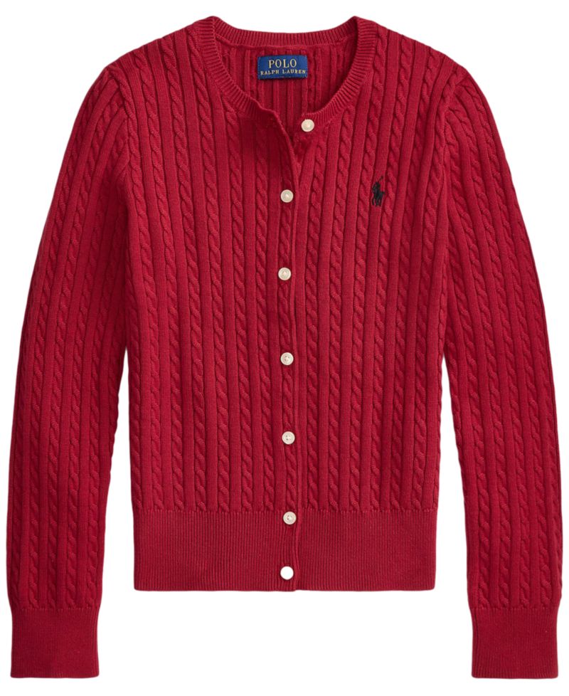 Girls' 7-16 Mini-Cable Cotton Cardigan