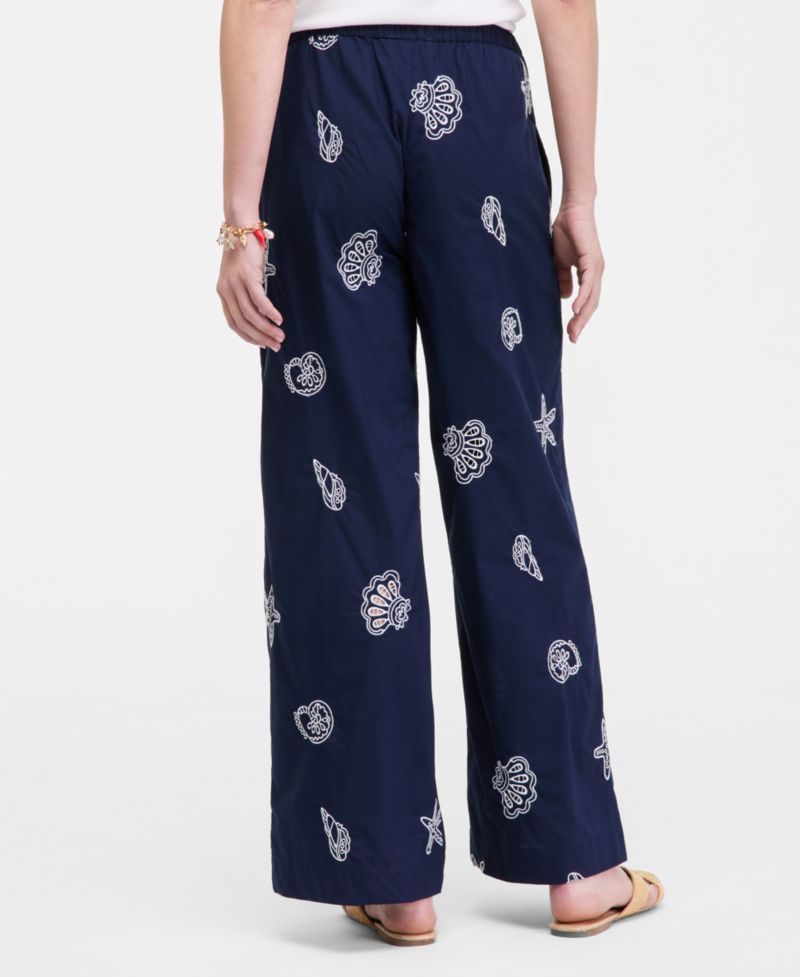 Women's Shoreline Embroidered Cotton Pull-On Pants