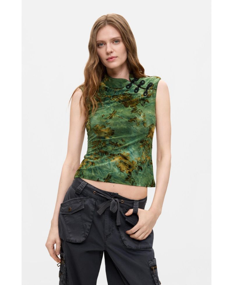 Women's Flocked Printed Sleeveless Blouse