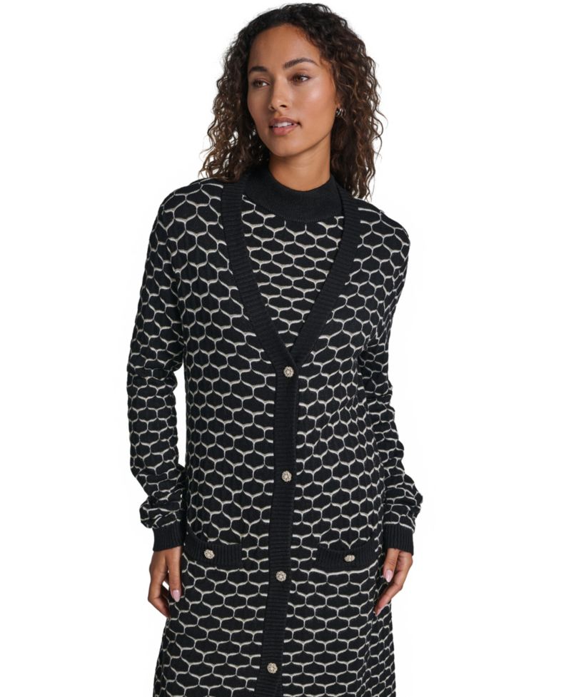 Women's Geometric V-Neck Duster Cardigan