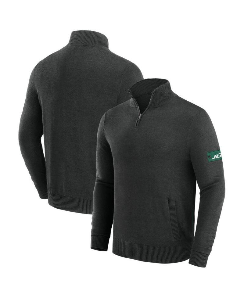 Men's Black New York Jets Franchise Quarter-Zip Sweater