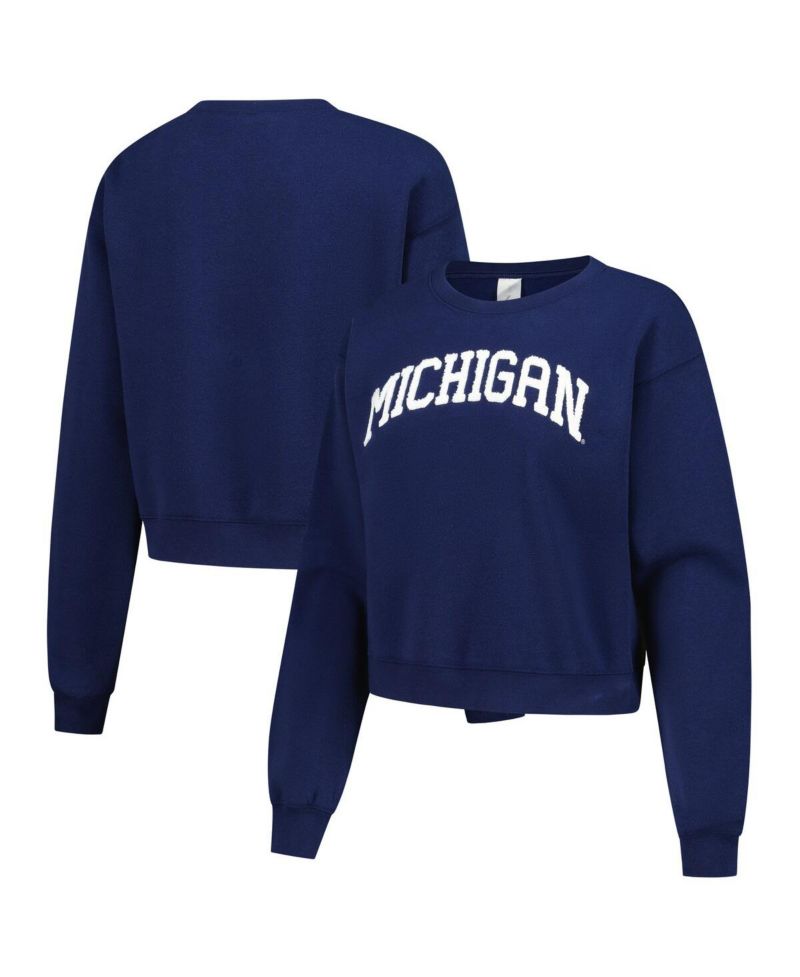 Women's Navy Michigan Wolverines Chenille Cropped Sweatshirt