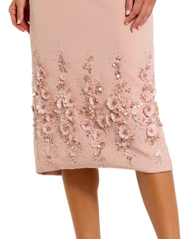 Women's Flower Beading Crepe Sleeveless Midi Dress