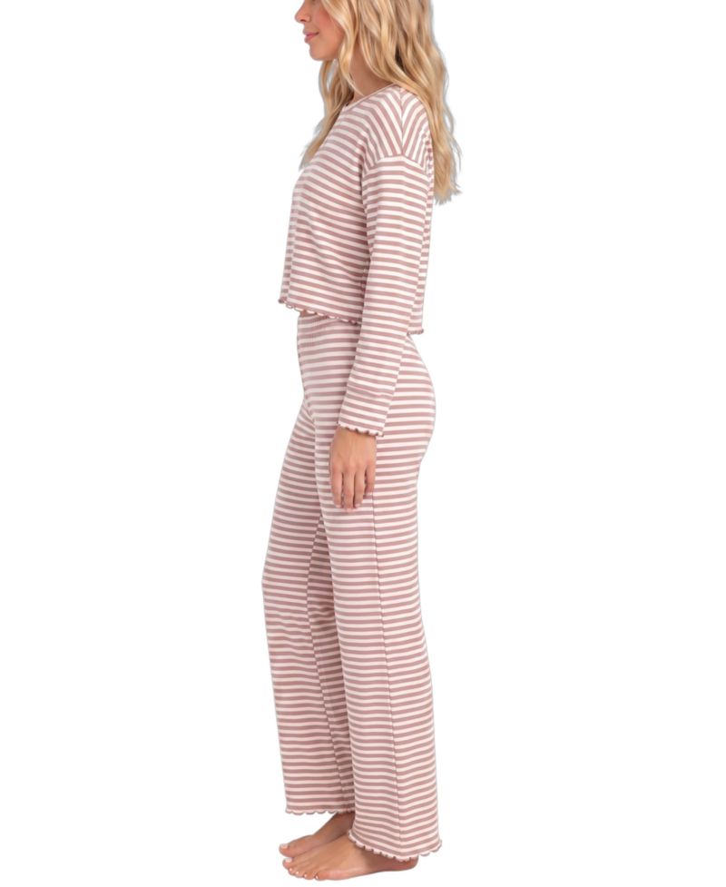 Women's WonderLuxe Striped Long-Sleeve Top and Wide-Leg Pants Pajama Set