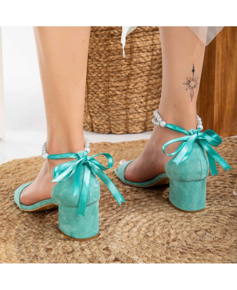 Illy Low Block Heel Sandals with Pearls