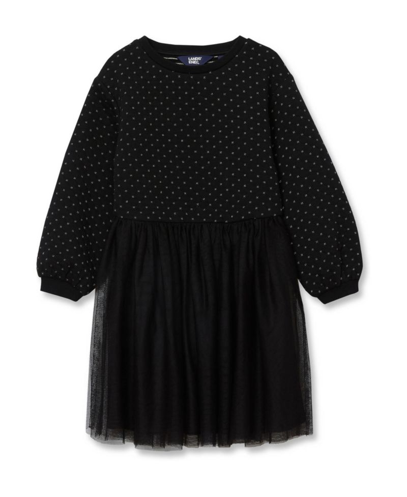 Girls' 4-16 Long-Sleeve Mixed-Media Fit & Flare Dress