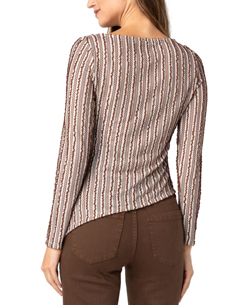 Women's Long-Sleeve Boat Neck Asymmetrical Hem Knit Top