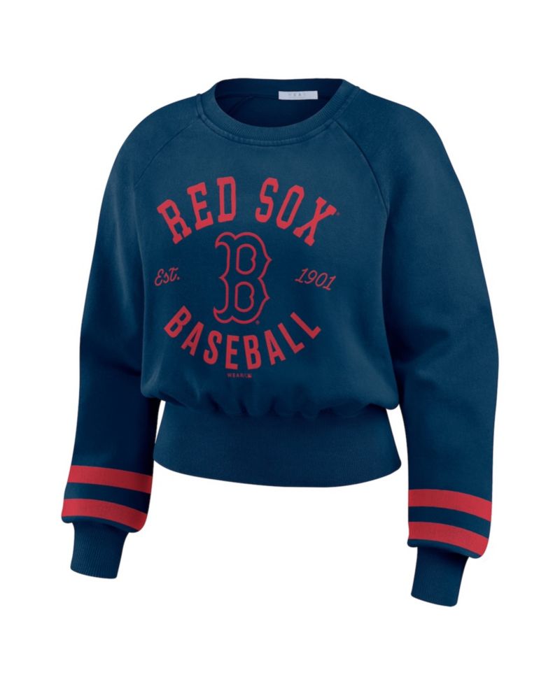 Women's Navy Boston Red Sox Vintage Washed Cropped Pullover Sweatshirt