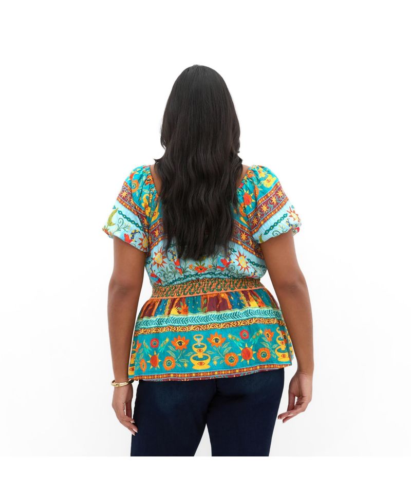 Plus Size Amaria Puff-Sleeve Print Tie-Front Top