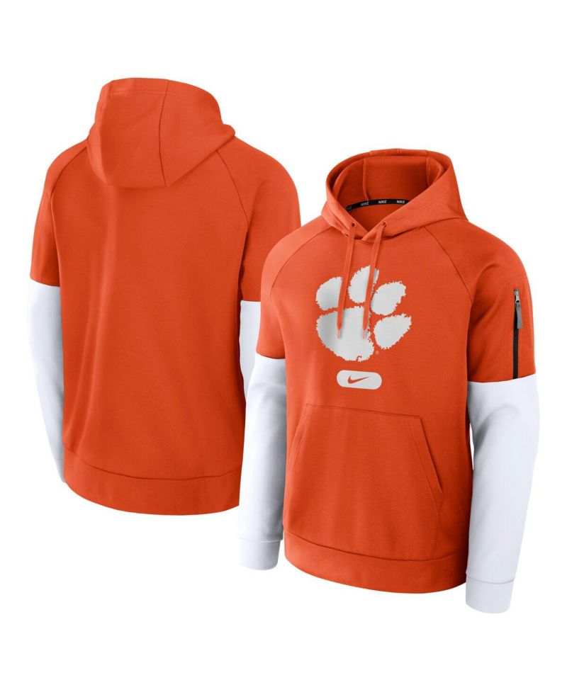 Men's Orange/White Clemson Tigers Fitness Raglan Performance Pullover Hoodie