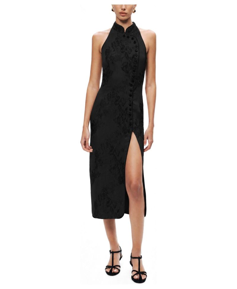 Women's High-Neck Button-Detail Midi Dress