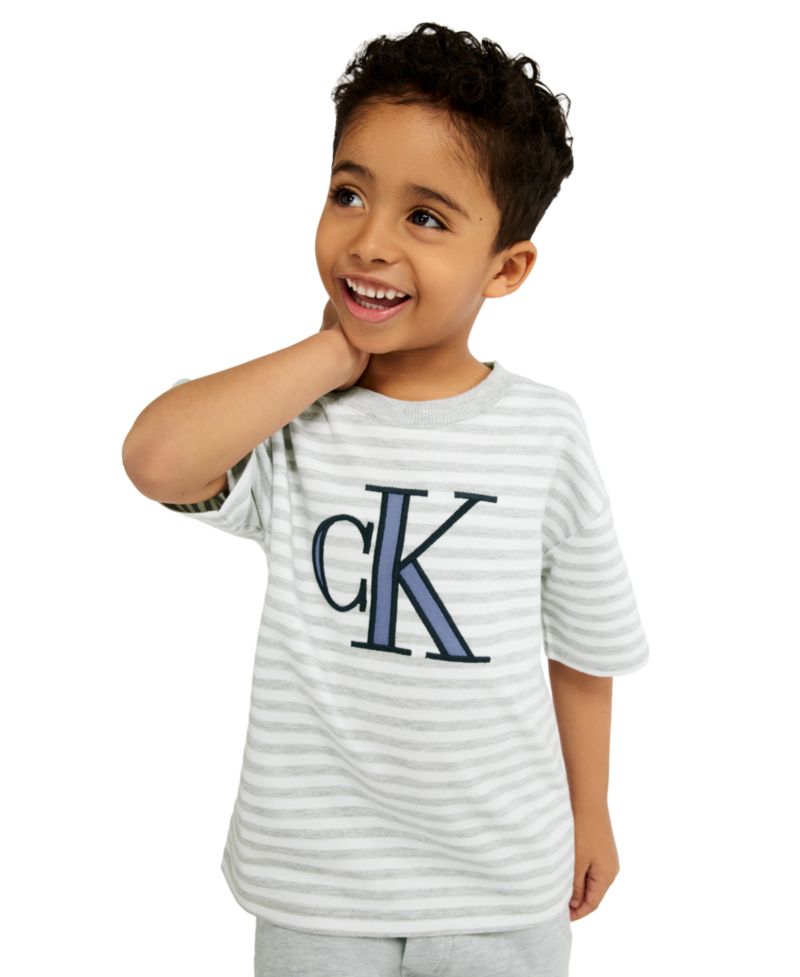 Boys' 2T-7 Relaxed Striped T-Shirt and French Terry Cargo Shorts, 2-Piece Set