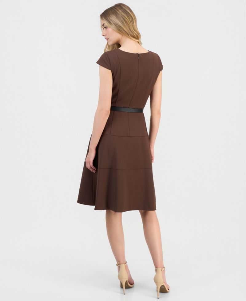 Women's Scuba Seamed Cap-Sleeve Dress