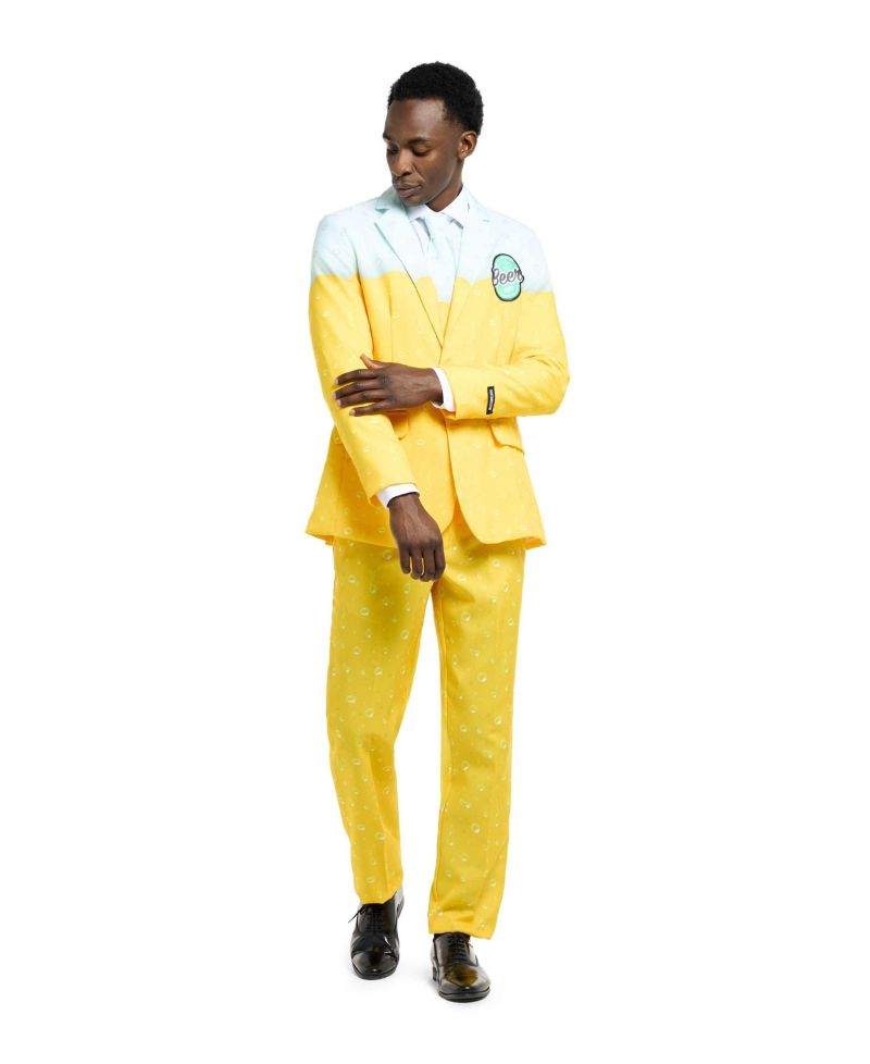 Men's Beer Suit - With Bottle Opener Tie Slim Fit - Yellow