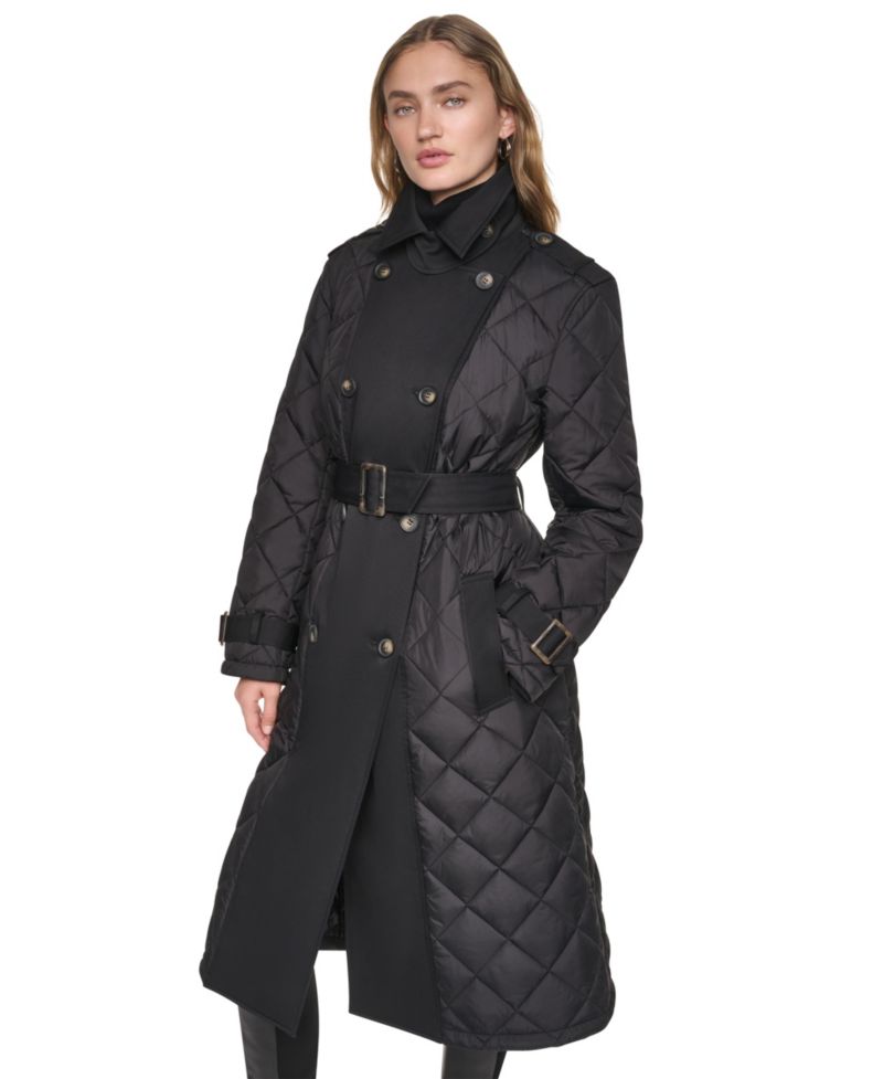 Women's Belted Quilted Trench Coat