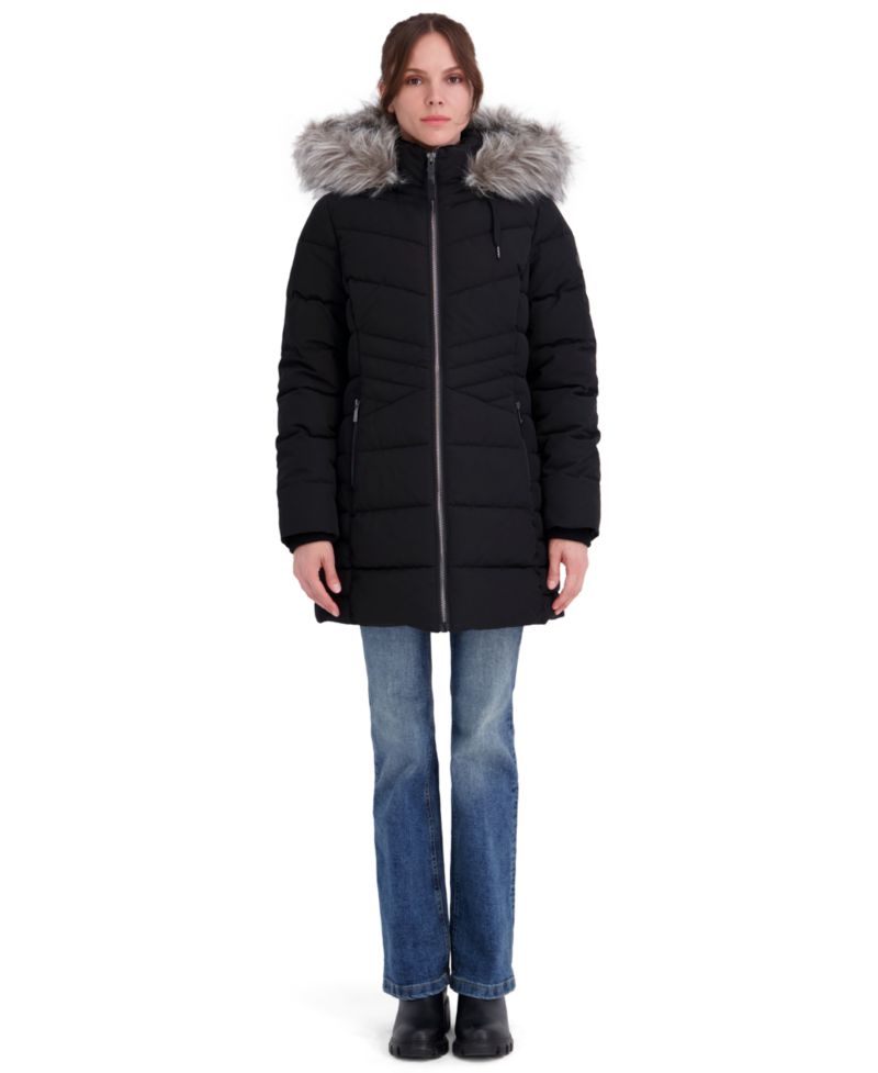 Women's Faux Fur Trim Hooded Puffer Coat