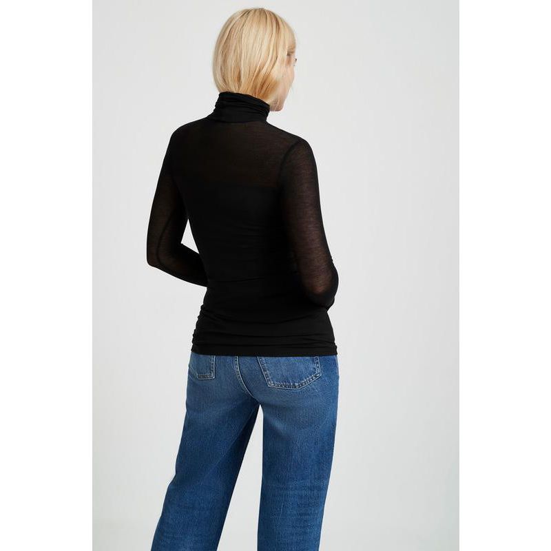 Women's Cara Fitted Turtleneck Top with Sheer Jersey Sleeves
