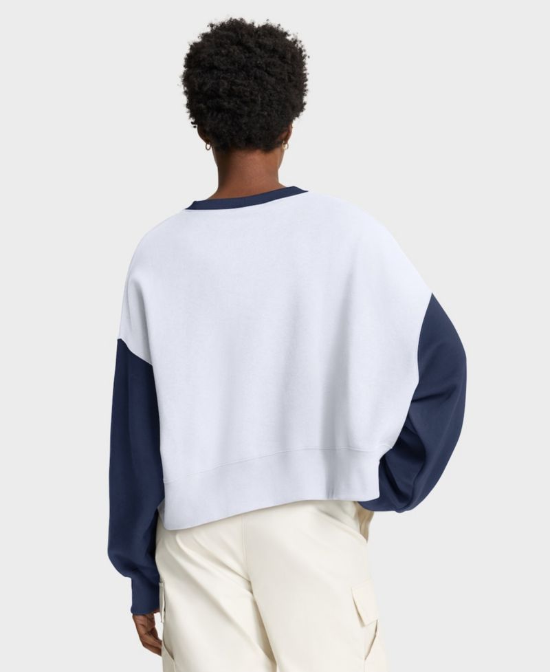 Women's White/Navy New York Yankees Oversized High Hip Fleece Sweatshirt