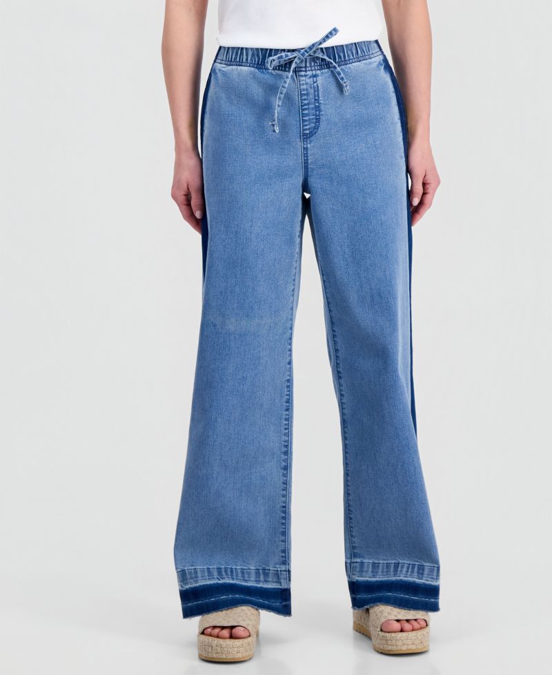 Petite High-Rise Two-Tone Pull-On Wide-Leg Pants